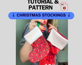 Patrón de costura para medias navideñas en PDF: calcetín navideño fácil de hacer, ideal para principiantes, descarga instantánea