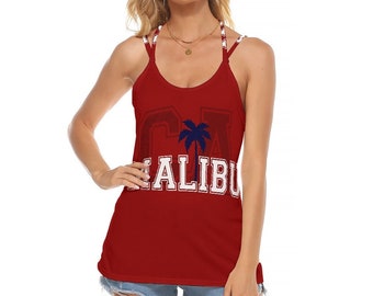 Débardeur dos nu avec bretelles fines lacets sans manches licou Malibu California Tank mode estivale pour femme petite à grande taille S-5XL