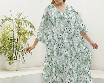 Kimono Dress for Women V-Neck Kaftan Luxury Robe Long Length, Lounge and Sleepwear, Gift for Women