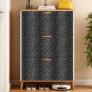 アメリカ製木製シューズキャビネット、レトロなフェイクレザー仕上げ