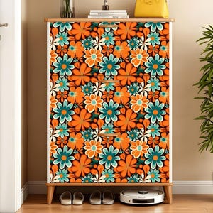 花柄レザー仕上げの木製シューズキャビネット、モダンな玄関オーガナイザー、米国製