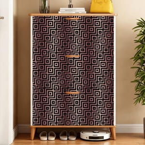 アメリカ製フェイクレザーシューズキャビネット、モダンな玄関収納