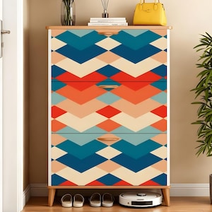 レトロなフェイクレザーのシューズキャビネット、米国製、22足収納可能