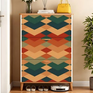 アメリカ製木製シューズキャビネット、レトロなフェイクレザー仕上げ、玄関オーガナイザー