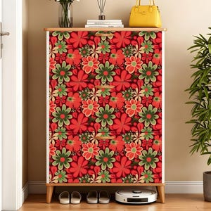 花柄フェイクレザーシューズキャビネット、モダンな玄関収納、アメリカ製