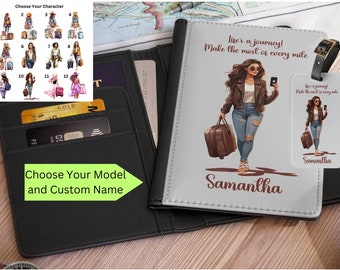 Custom Passport Holder and Luggage Tag Set for Women, Personalized RFID Passport Wallet, Unique Matching Travel Set, Travel Gift for Her