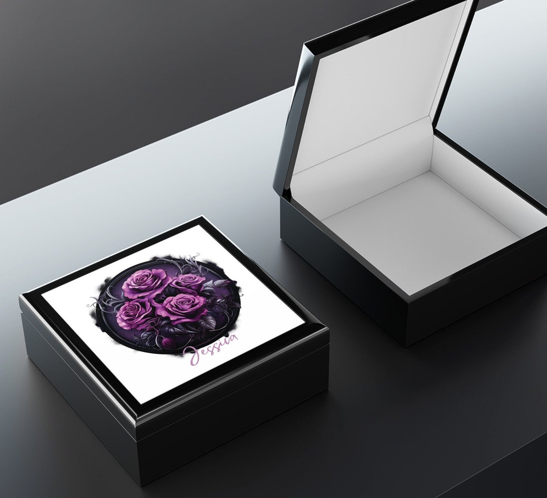 Gothic Jewelry Box Custom, Personalized Name Jewelry Box for Women, Purple Rose Personalized