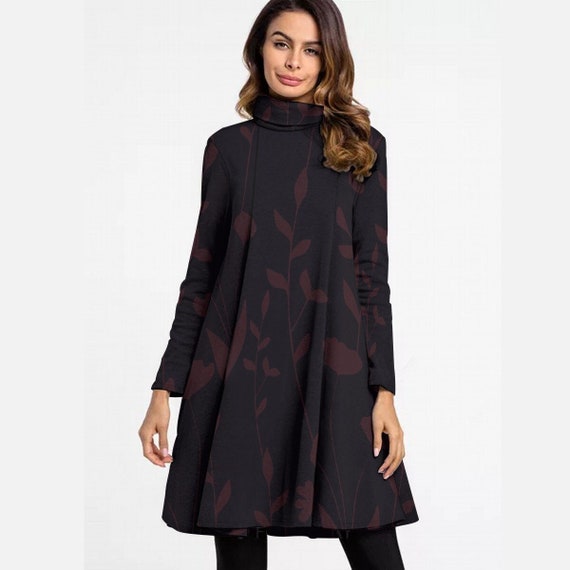 High Neck Dress With Long Sleeves for Women Petite to Plus Size S 3XL Boho Floral Turtleneck Dresses Great for Work or Travel Gift for Her Etsy