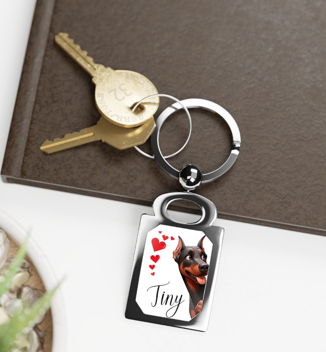 Personalized Doberman Keychain, Custom Dog Name Key Tag, Bag Charm for