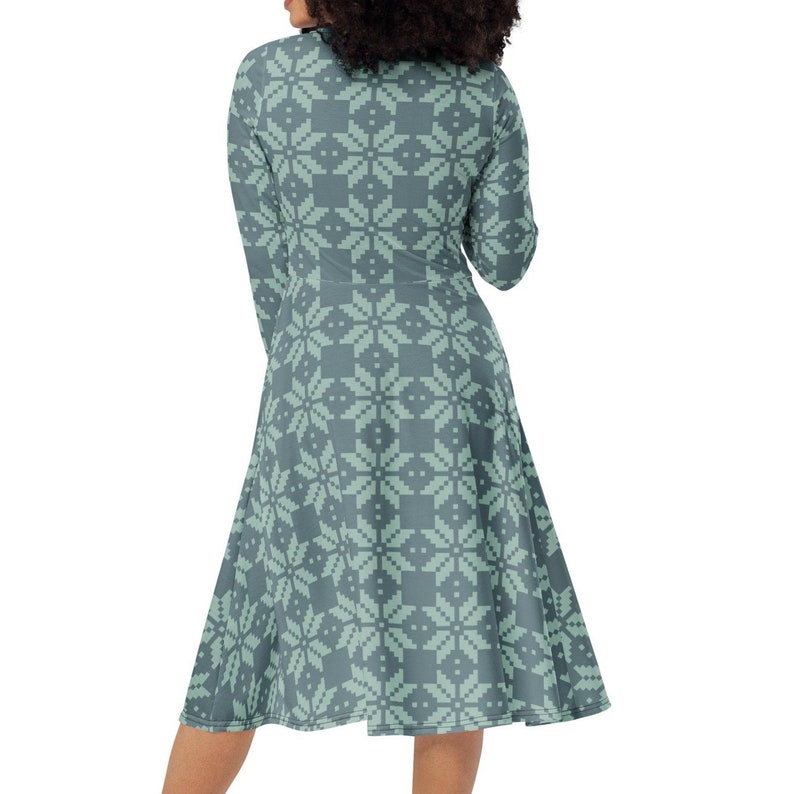 Women's Fall Midi Dress – Long Sleeve Pocket Blouson Style With Elastic Waist & Side Slits - View #9