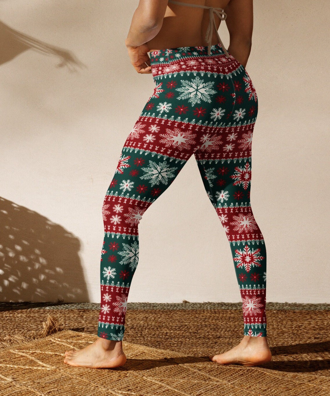 Black Ugly Sweater Pattern High Waisted Yoga Leggings Pants