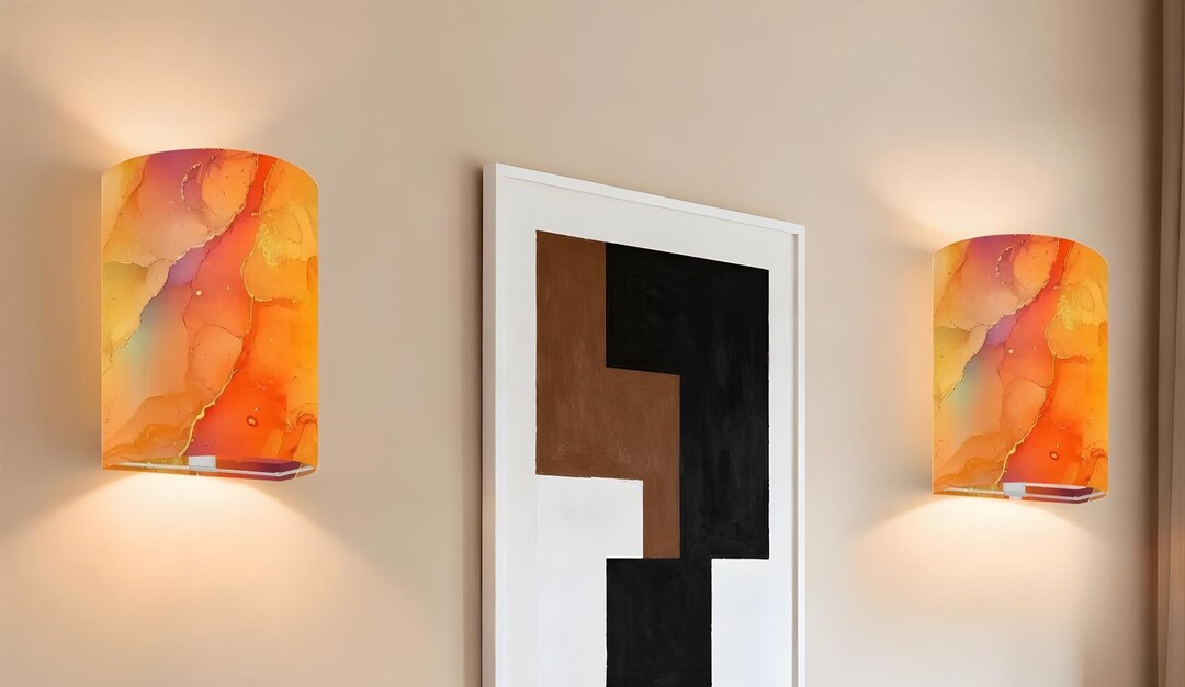 Faux Marble Linen Wall Sconces, Color Changing LED, Wireless Lamps (set ...