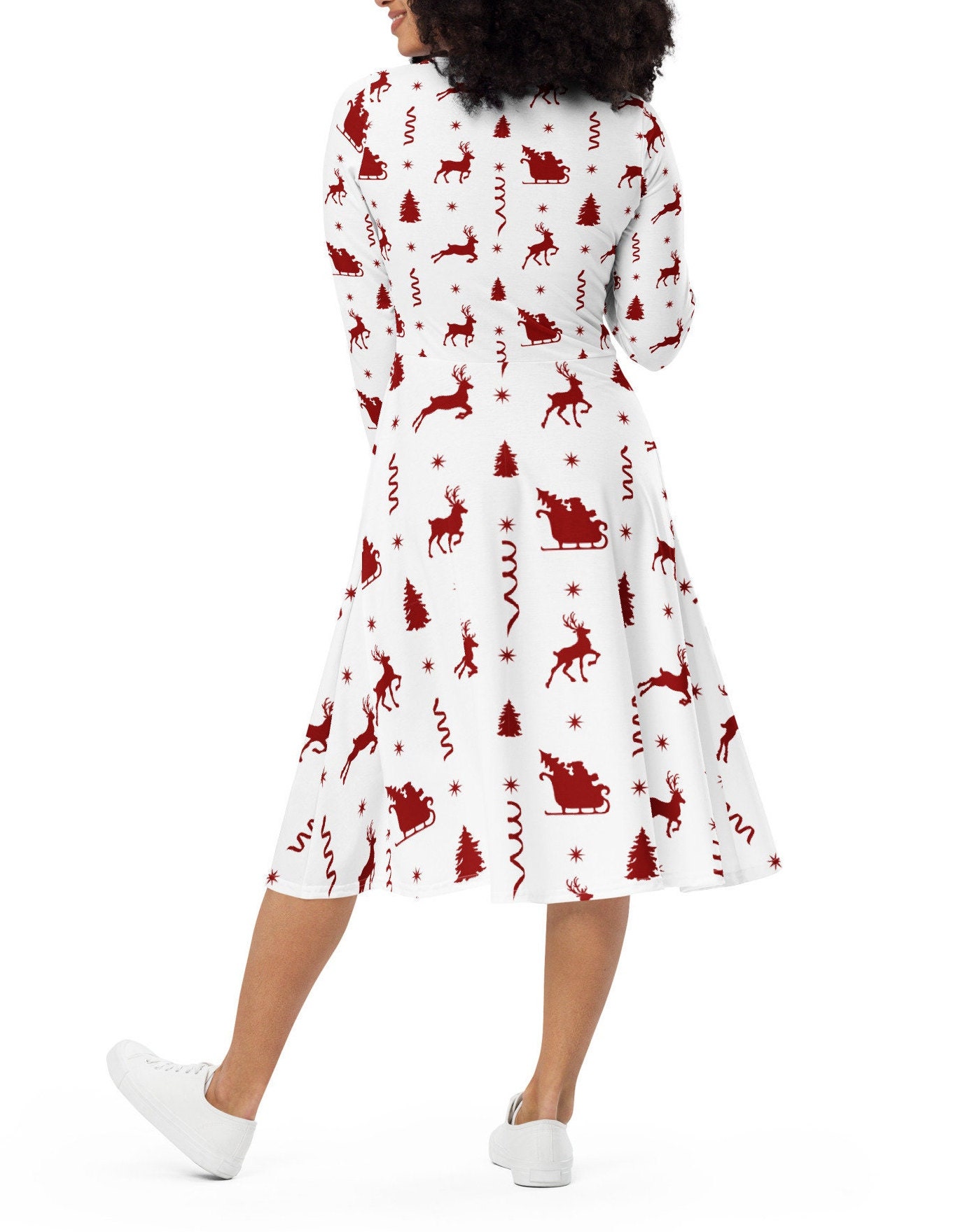 Long Sleeve Midi Dress With Pockets, Cute Christmas Dress for Women