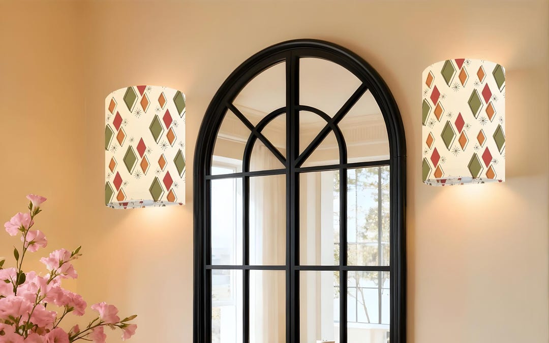 Mid Century Modern Linen Wall Sconces, Wireless LED, Color Changing ...