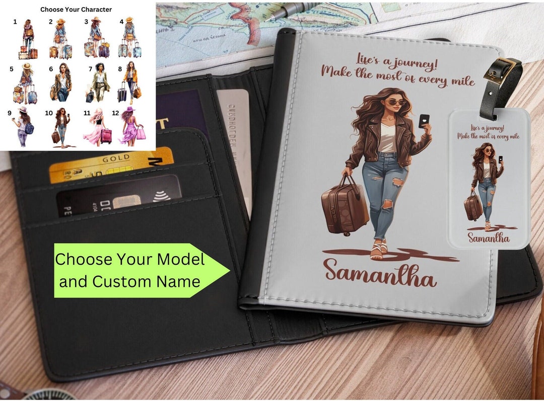 Custom Passport Holder and Luggage Tag Set for Women, Personalized RFID