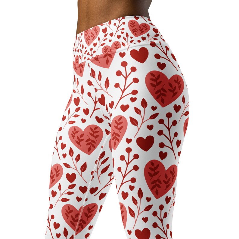 Valentines Leggings for Women and Teen Girls, Cute Floral Heart Patterned Yoga Pants, Super Soft