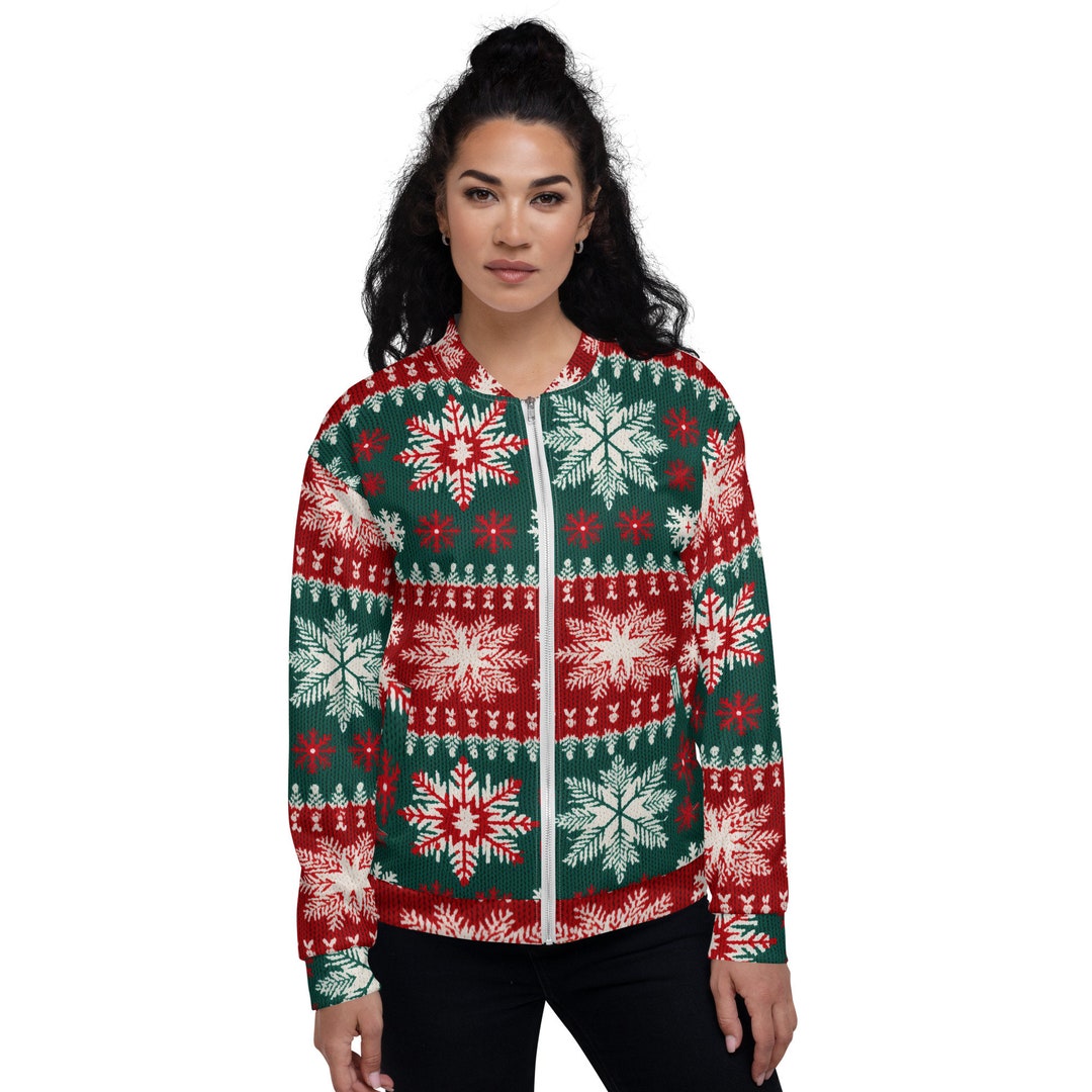 Christmas Bomber Jacket Unisex Ugly Christmas Sweater Jacket Etsy