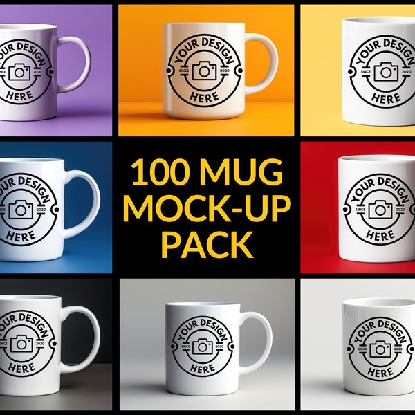100 x Coffee Mug Mock Up Bundle, 11 oz Mug Mock Up Modern Landscape Outdoors Style Mugs, White Coffee Mug Mock-ups editable Canva Photoshop
