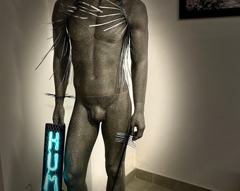 Mannequin floor lamp neon inscription handicraft unique upcyclining recycling granite humanic