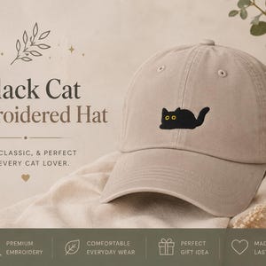 Schwarze Katze gestickter Hut Geschenk Schwarze Katze Geschenk Katzen-Baseball-Hut Geschenk für Katzenmamas & Katzenväter Katzengeschenke Nettes Katzengeschenk Papa Hut Geschenk Katze vorhanden
