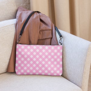 Pink Crosshatch Pattern Versatile Crossbody Bag, BB Doll Movie Bag, Gift for Her