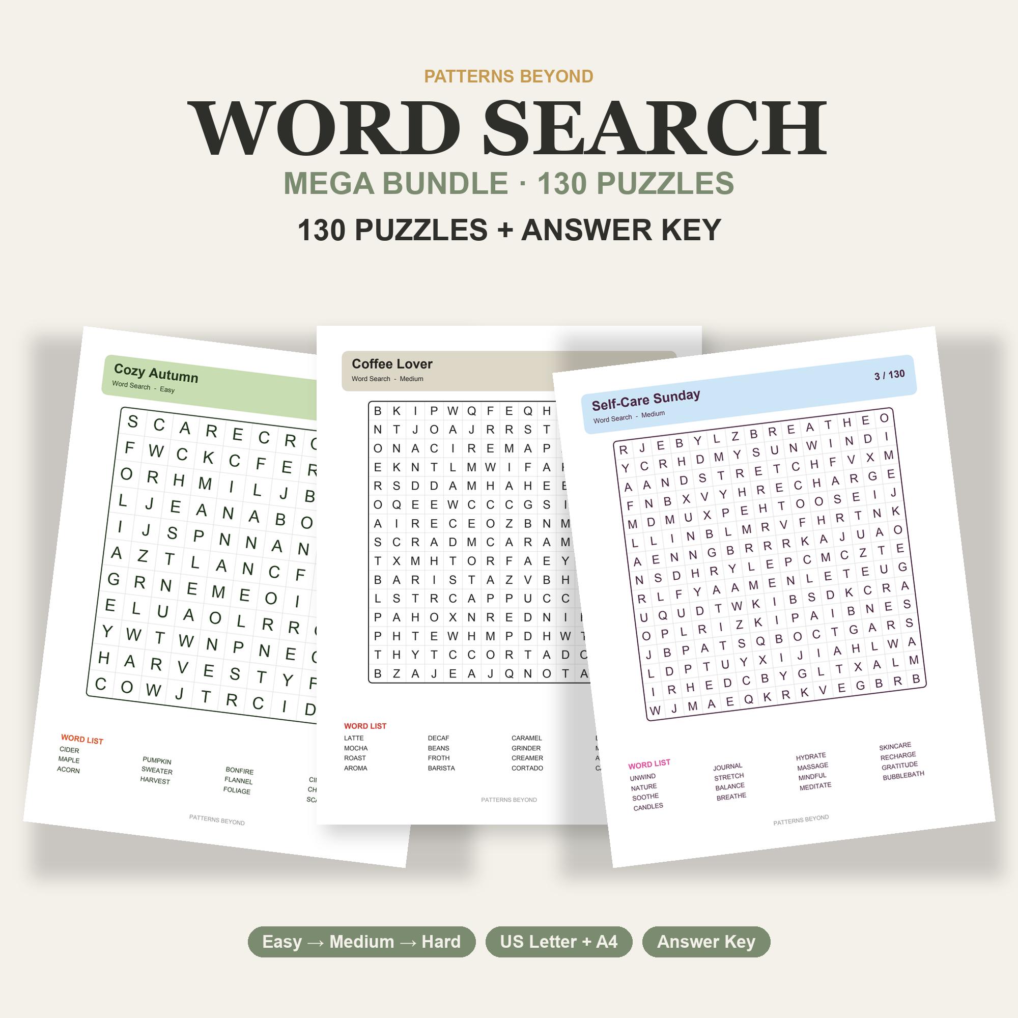 Word Search Printable Mega Bundle · 130 Puzzles | 130 Puzzles + Answers ...