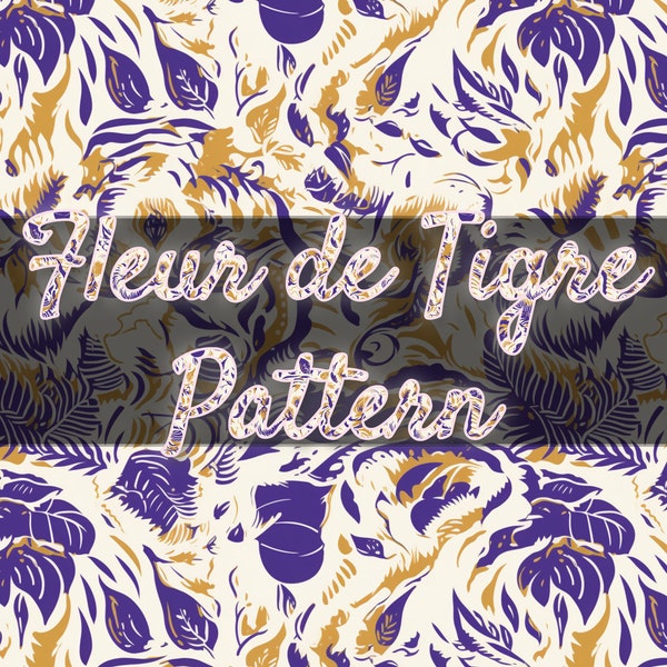 Fleur de Tigre Enchantment: Purple, Gold, and White Pattern with a Nod to Louisiana Fleur De Lis - Digital Item