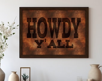 Rustic Howdy Y'all Typography Art Print: Western, Ranch House, and Southwestern Decor, Ranch Wall Decor, Southern Wall Art