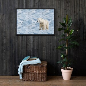 Polar Bear on Winter Pattern Framed Canvas