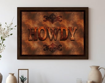 Howdy-Geschenk, rustikaler Howdy-Typografie-Kunstdruck, Western-Kunst, Ranch-Haus-Kunst, Geschenk, Western-Dekor, Ranch-Wanddekoration, Geschenk, südliche Wandkunst, Geschenk