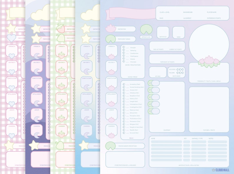 Character Sheet 5 Pack — D&amp;D 5e — Form Fillable + Printable PDF - Etsy