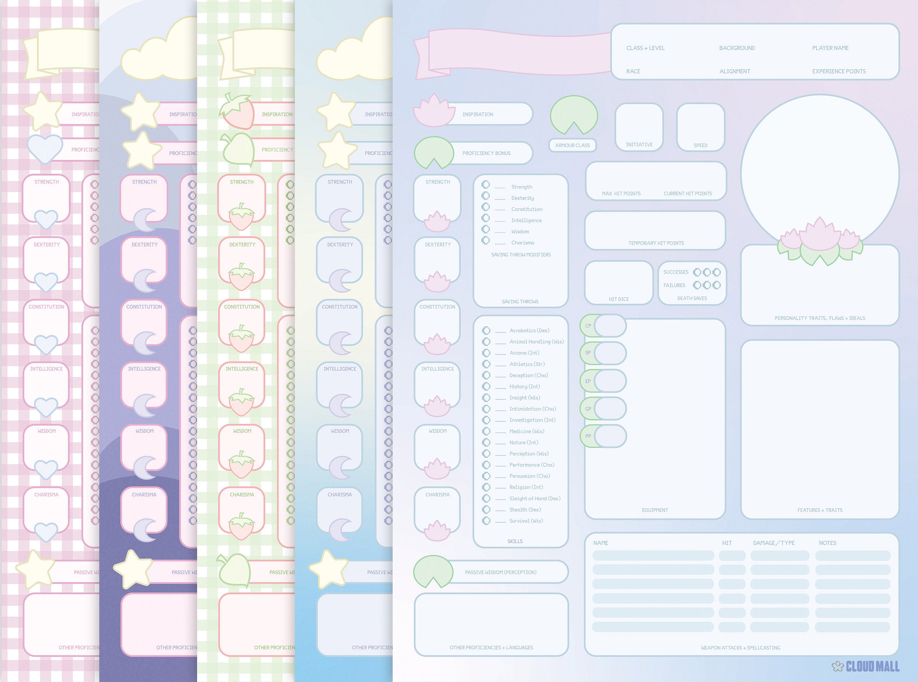 Character Sheet 5 Pack — D&amp;D 5e — Form Fillable + Printable PDF - Etsy