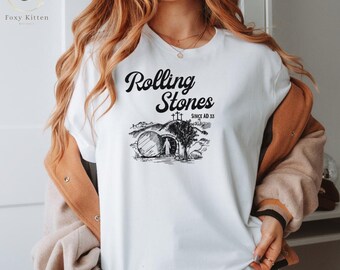 Rolling Stones T-shirt, Trendy Easter Clothing, Jesus Christ Shirt, Gift for Christian, Faith-Based Graphic Tee, Gift for her