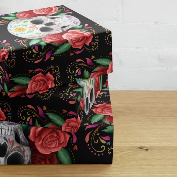 Wrapping paper sheets, mexican skull with flowers wrapping paper.