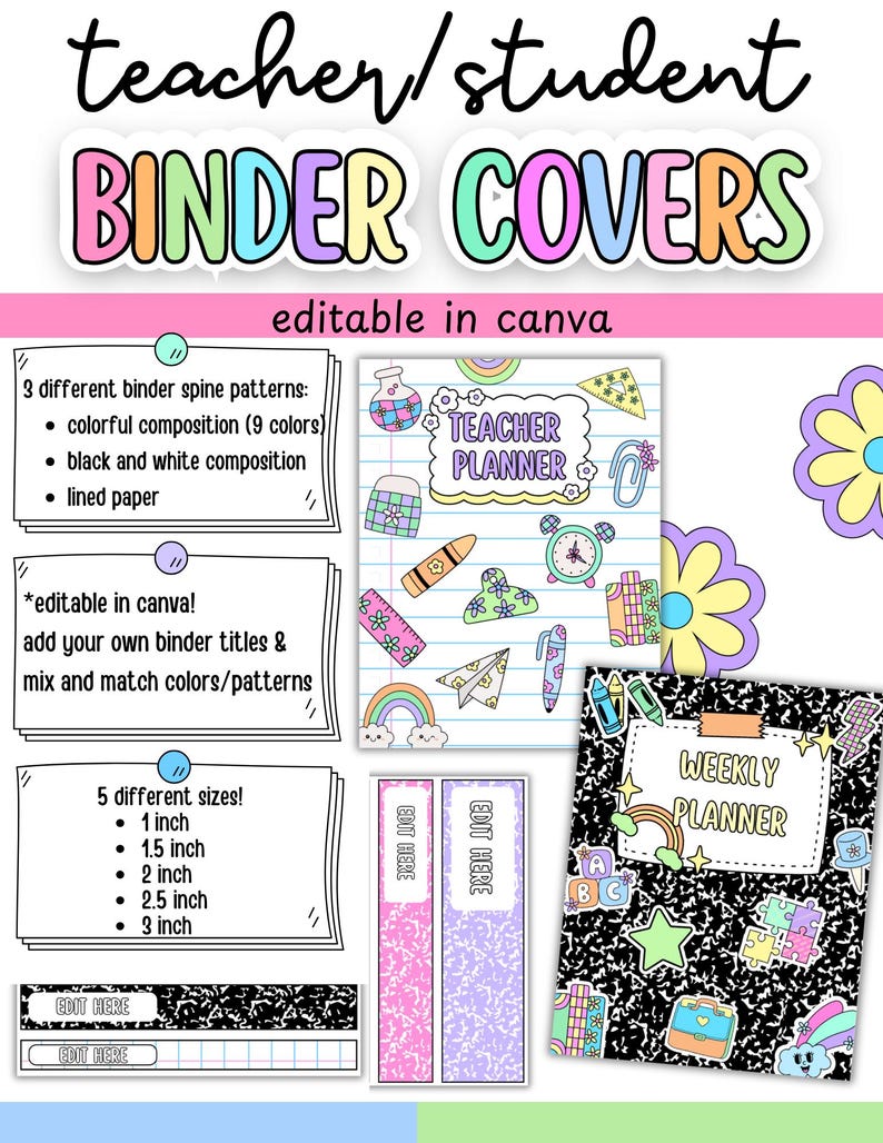 Editable Binder Covers and Spines | Colorful Composition Notebook ...