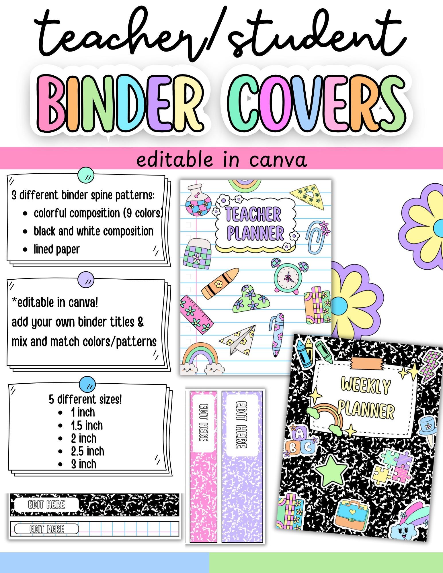 Editable Binder Covers and Spines | Colorful Composition Notebook ...