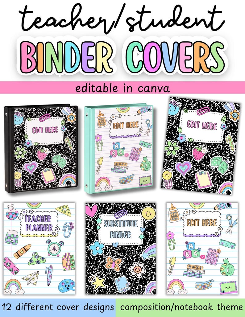 Editable Binder Covers and Spines | Colorful Composition Notebook ...