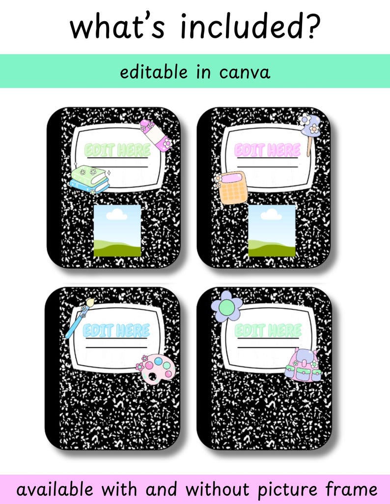 Editable Composition Notebook Name Tags | Personalized Student Desk ...