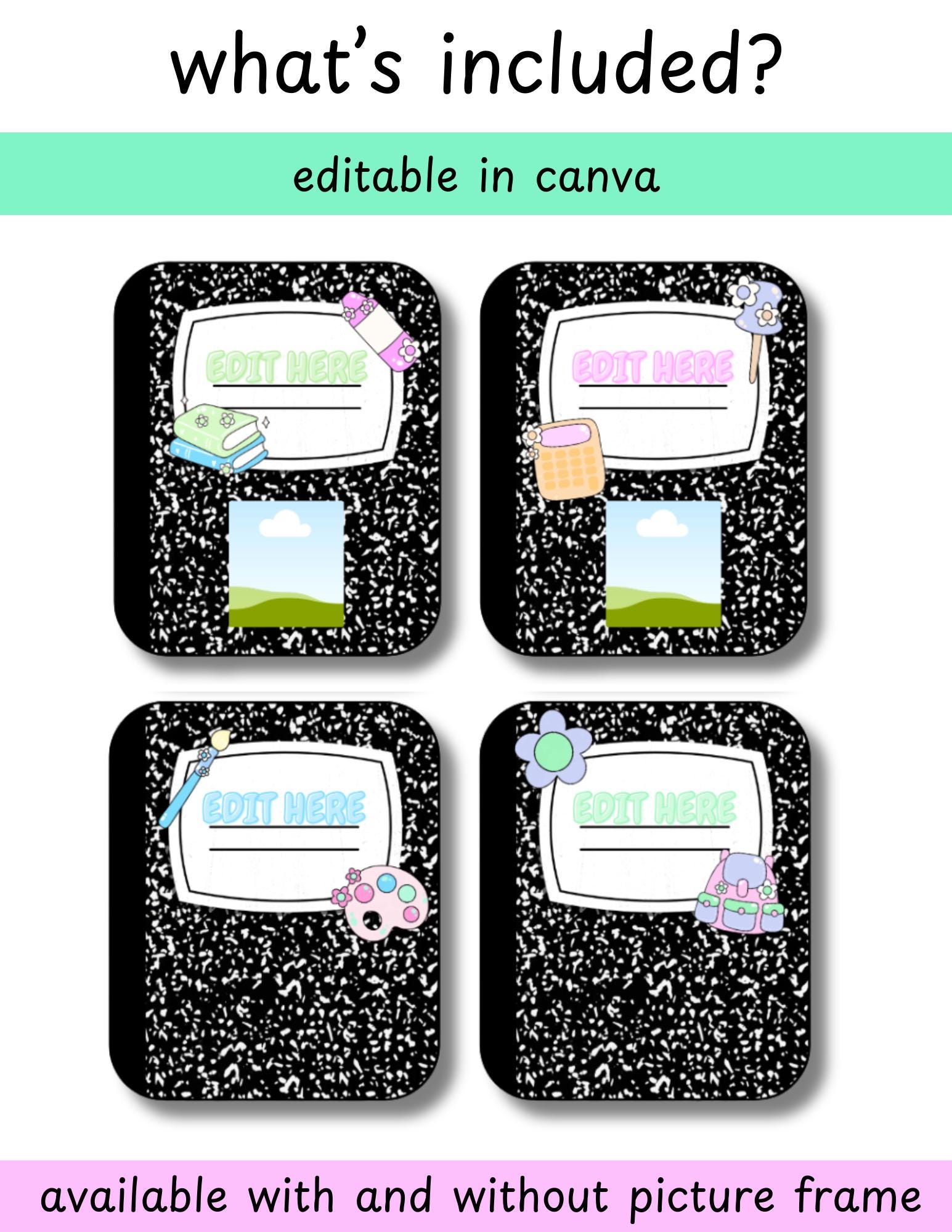 Editable Composition Notebook Name Tags | Personalized Student Desk ...