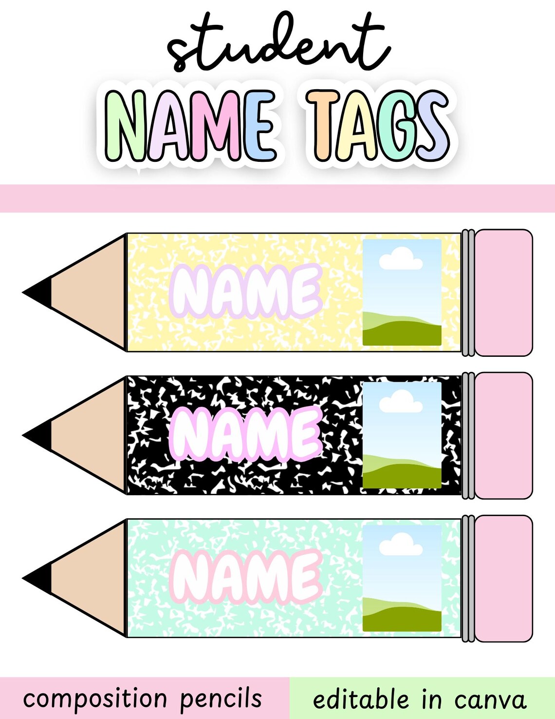 Editable Composition Notebook Name Tags | Personalized Student Desk ...