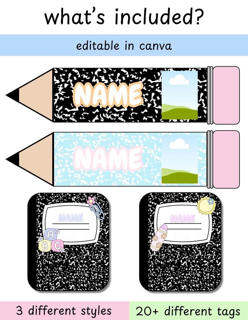 Editable Composition Notebook Name Tags | Personalized Student Desk ...