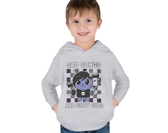 Sad Songs and Sippy Cups Toddler Hoodie | Cute Goth Character, Checkered Background