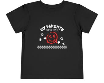 My Parents Were Emo toddler tee | Smiley Face, Checkerboard, Punk Kids Shirt