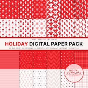 Christmas Digital Paper for creative projects | Red & White Christmas Paper | Christmas Background Paper | 12in x 12in | Commercial Use