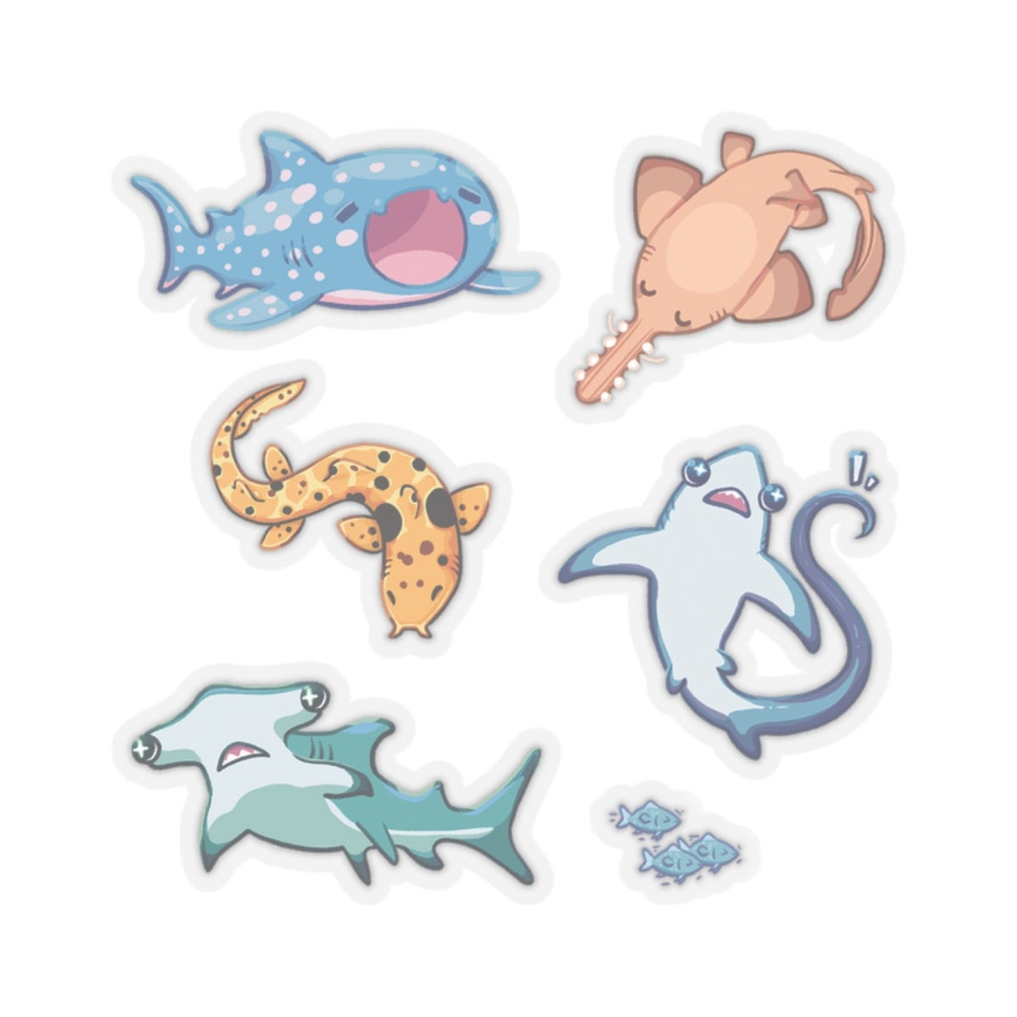 SHARK STICKER SHEET: Cute Whale Shark, Hammerhead, Thresher Kiss-cut ...
