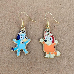 Bluey and Bingo Blue Heeler Cartoon Dog Earrings