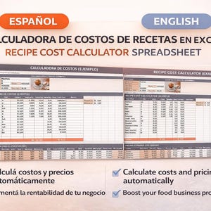 Calculadora de Costos de Recetas en Excel | Kalkylblad för receptkostnadskalkylator | Matkostnads-, prissättnings- och vinstverktyg