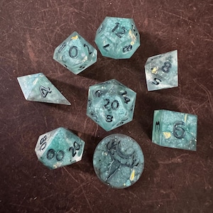 Handmade Resin Dice Set, “Sea Glass”, RPG dice set of 8, DnD gifts for dungeon master, gaming accessories, nerdy gifts, ttrpg accessories