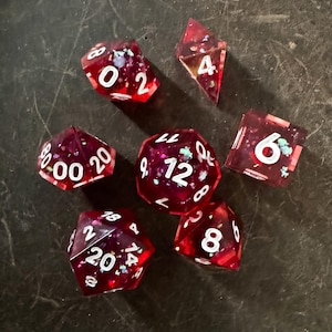 Handmade Resin Dice Set, “Adrenaline”, RPG dice set of 7, DnD gifts for dungeon master, gaming accessories, nerdy gifts, ttrpg accessories