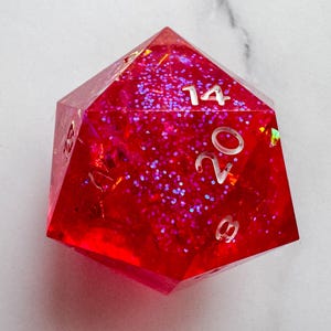 Handmade Resin Chonk d20, "Afterburner" Pink Glitter Dice